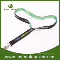 Polyester custom black and green woven lanyard with metal clip